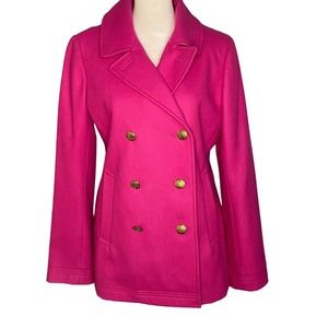 𝅺J Crew Double Breasted Pea Coat Barbiecore Pink Size 6